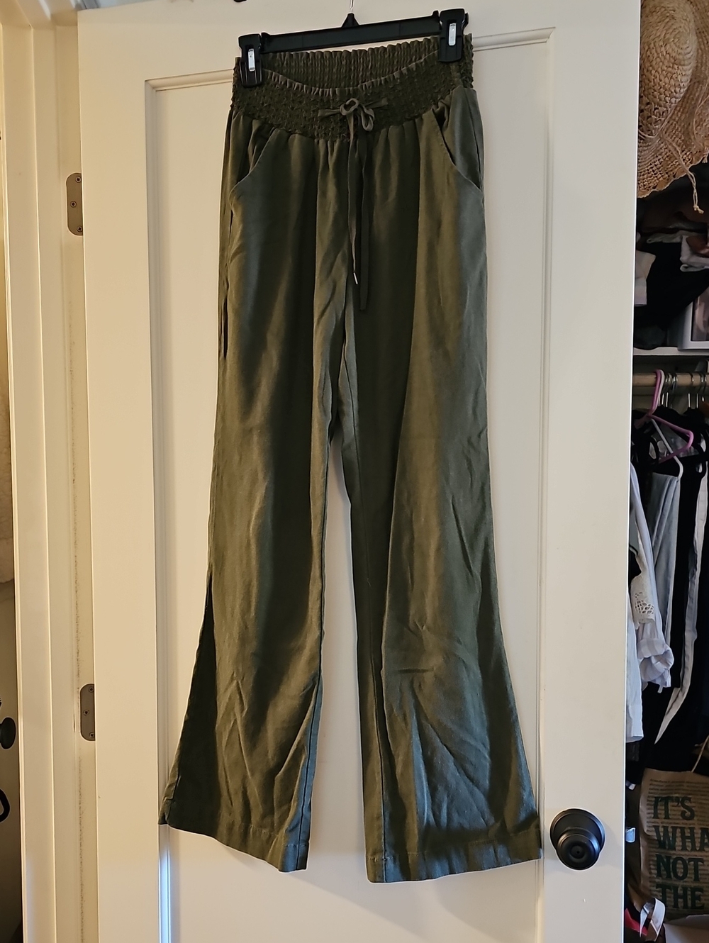 Sonos Olive Green Wide Leg Pants with Drawstring Waist